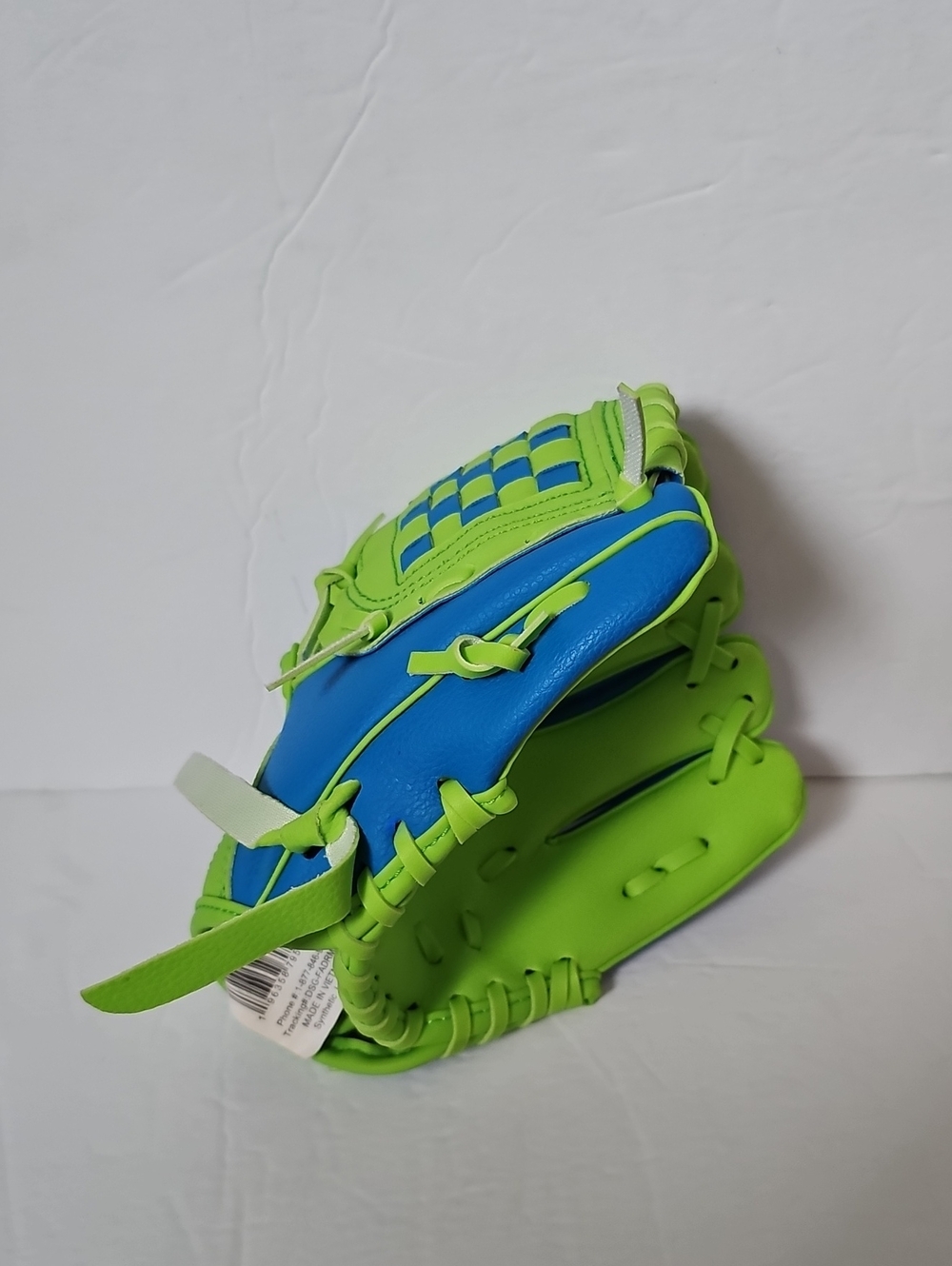 Kids Baseball Glove in Bright Blue and Lime Green Goes On Left Hand